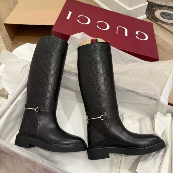 NIB Gucci Horsebit GG embossed leather knee-high boots - Picture 1 of 12
